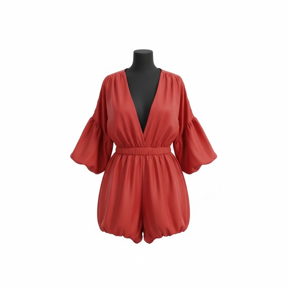 PrettyLittleThing Orange V-Neck Balloon Sleeve Dress